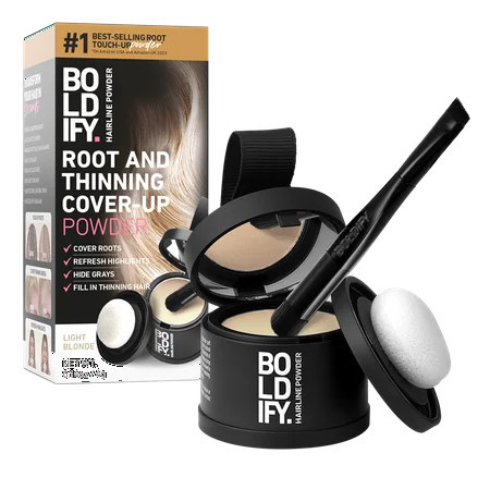 BOLDIFY Root Touch Up Powder with Brush, Covers Thinning Hair & Grays, Water-Resistant, Light Blonde, 4g | Walmart (US)