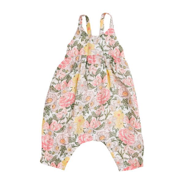 Traditional Floral Tie Back Romper, Multi | Maisonette