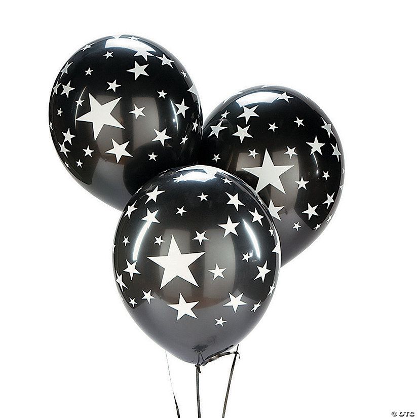 Black with Silver Stars 11" Latex Balloons - 24 Pc. | Oriental Trading Company