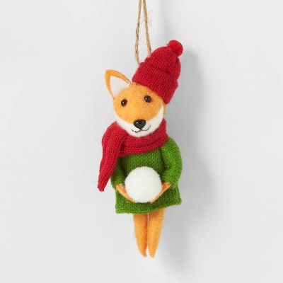 Dressed Winter Activity Animal Christmas Tree Ornament Snowball Fox - Wondershop™ | Target