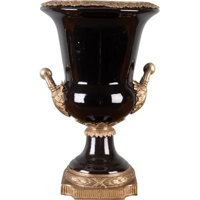 Porcelain Black Round Urn Vase With Bronze Ormolu In Ebony Collection | Perigold