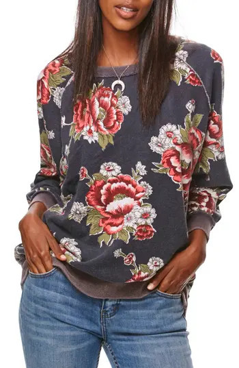 Women's Free People Go On Get Floral Sweatshirt, Size X-Small - Black | Nordstrom