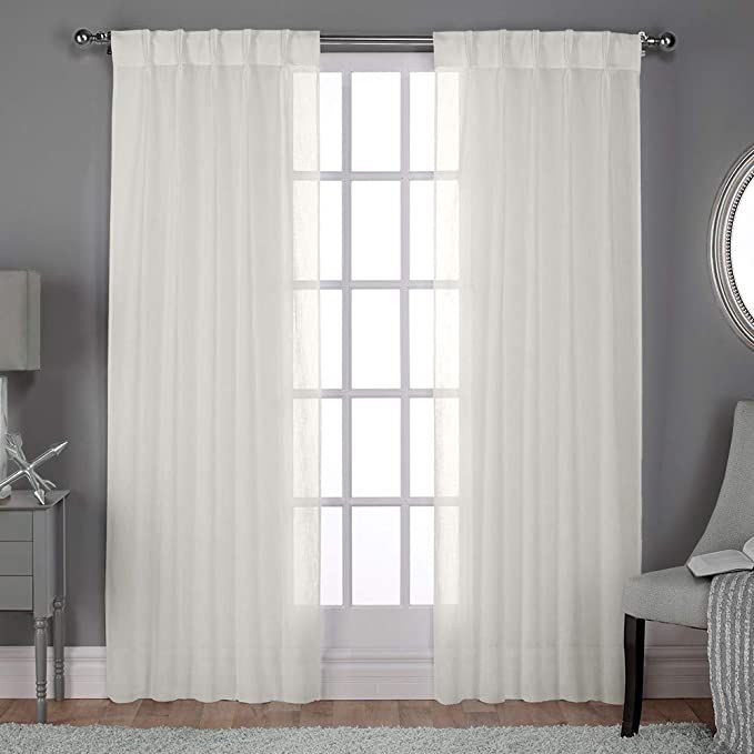 Exclusive Home Curtains Belgian pp Sheer Textured Linen Look Jacquard Pinch Pleat Panel Pair, 30x... | Amazon (US)