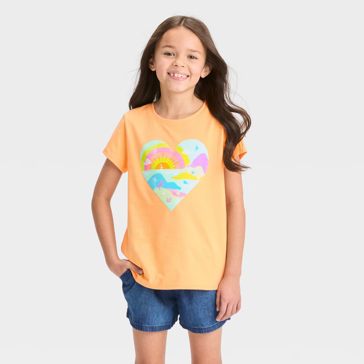 Girls' Short Sleeve Graphic T-Shirt - Cat & Jack™ Light Orange | Target