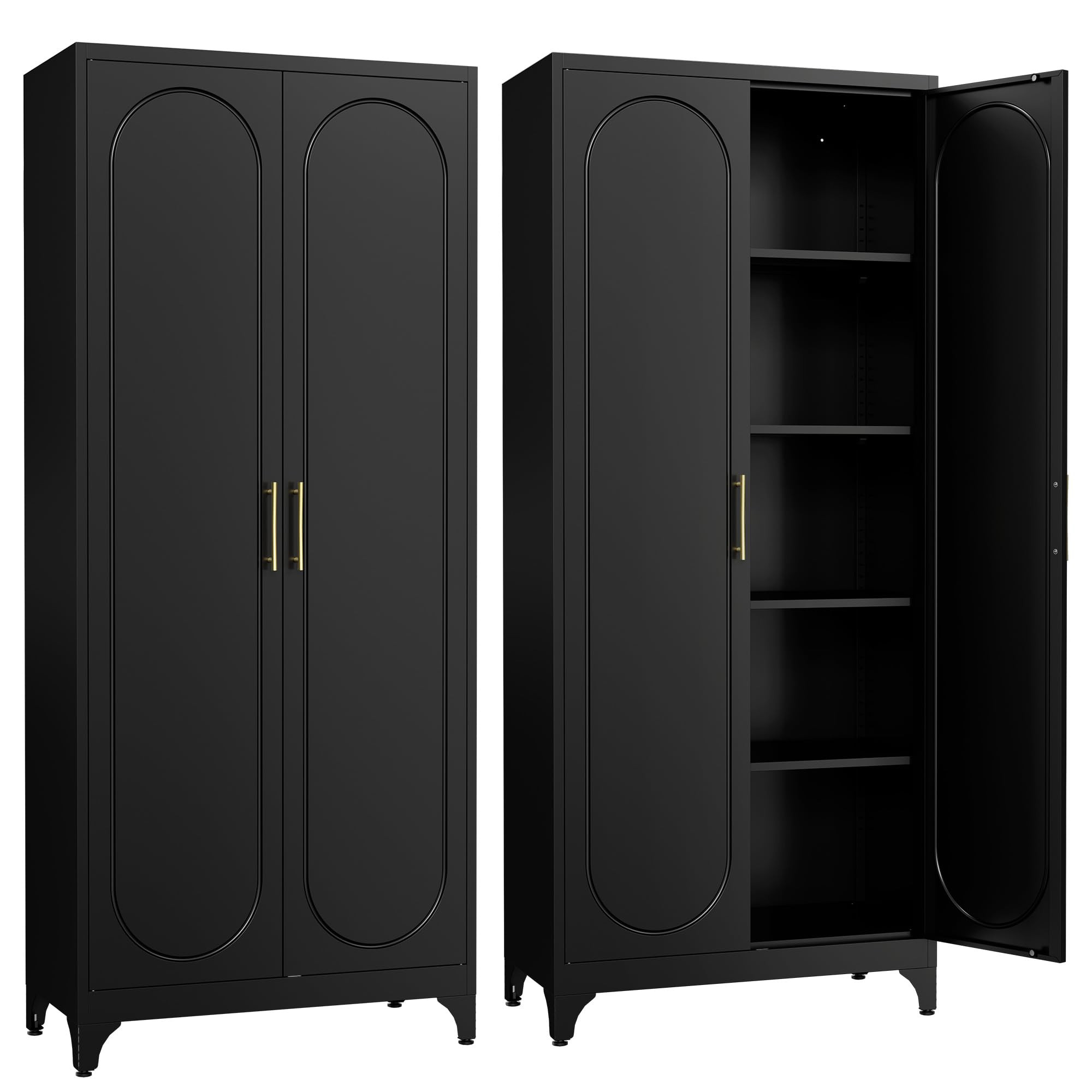 Metal Storage Cabinet with Doors and Shelves,75 Inch Black Pantry Cabinets for Kitchen Storage,Ta... | Amazon (US)