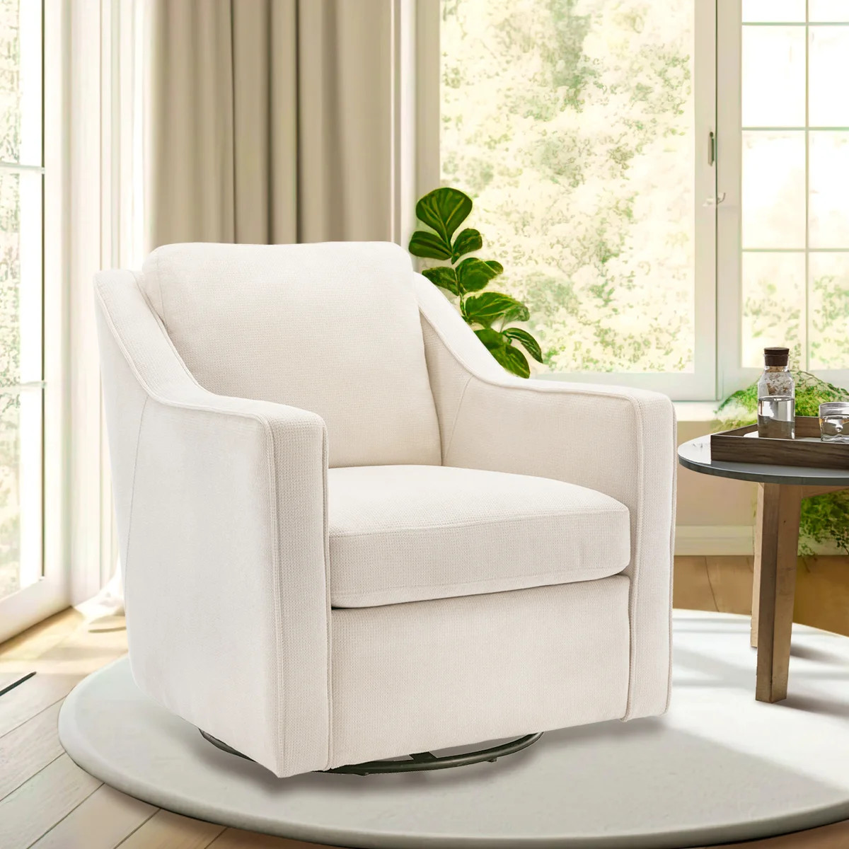 Upholstered Swivel Accent Chair, 360\u00b0 Swivel Lounge Chair with Removable Cushions, Textured ... | Wayfair North America