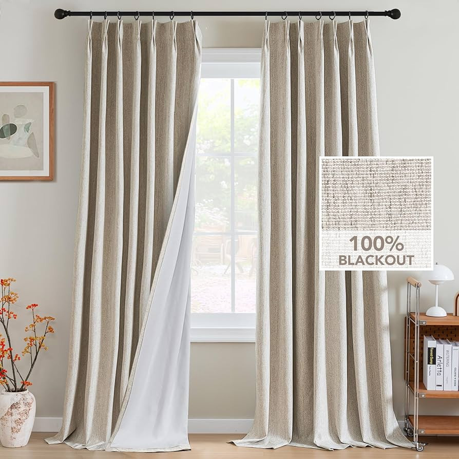 H.VERSAILTEX Pinch Pleated Full Blackout Curtains Linen Blended Chenille Blackout Curtains 96 inc... | Amazon (US)