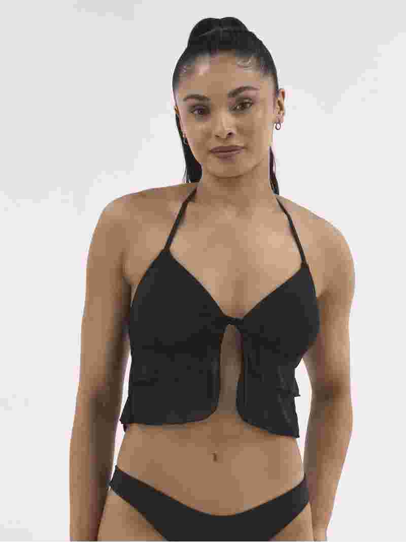 No Boundaries Women's Flyaway Mesh Halter Tankini Swim Tops, Sizes XXS-XXL | Walmart (US)