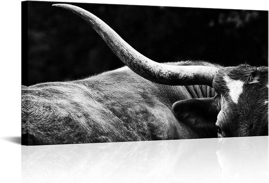 Nachic Wall Black and White Longhorn Canvas Art Cow Cattle Horn Picture on Canvas Prints Artwork ... | Amazon (US)