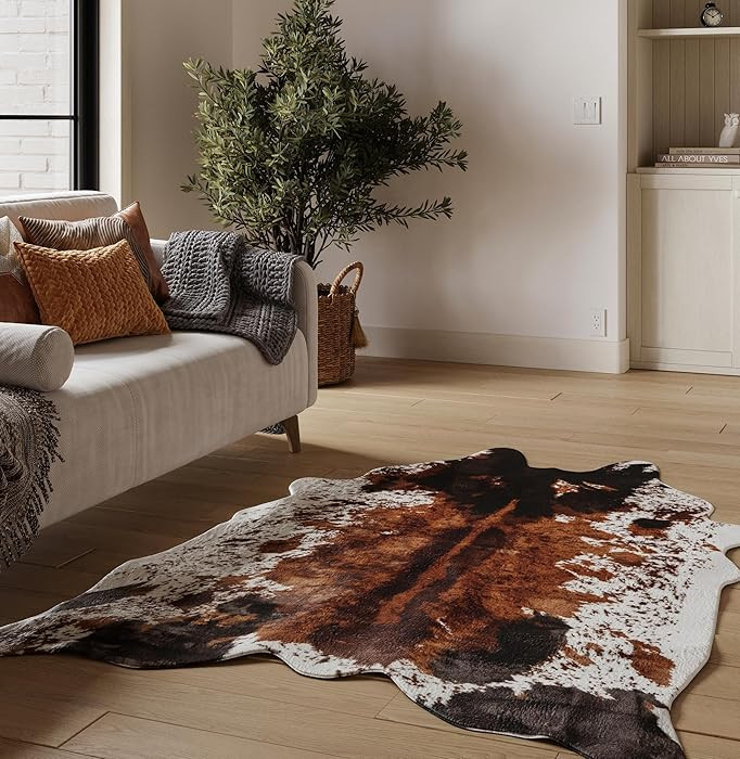 NativeSkins Faux Cowhide Rug – Original Brown (Large) | 4'7" x 6'7" | Triple-Layer Support | Ul... | Amazon (US)