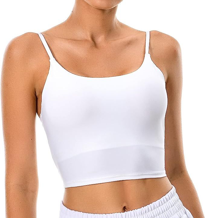 Colorfulkoala Women's Spaghetti Strap Sports Bra Longline Padded Workout Crop Tank Tops | Amazon (US)