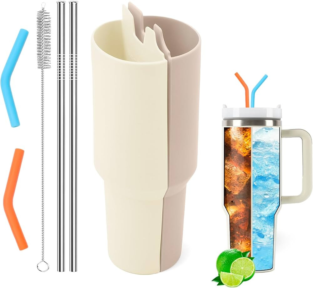 Silicone 2-in-1 Cup for Stanley Cup 40 oz compatible with Stanley Cup Accessories,Double Drinks B... | Amazon (US)