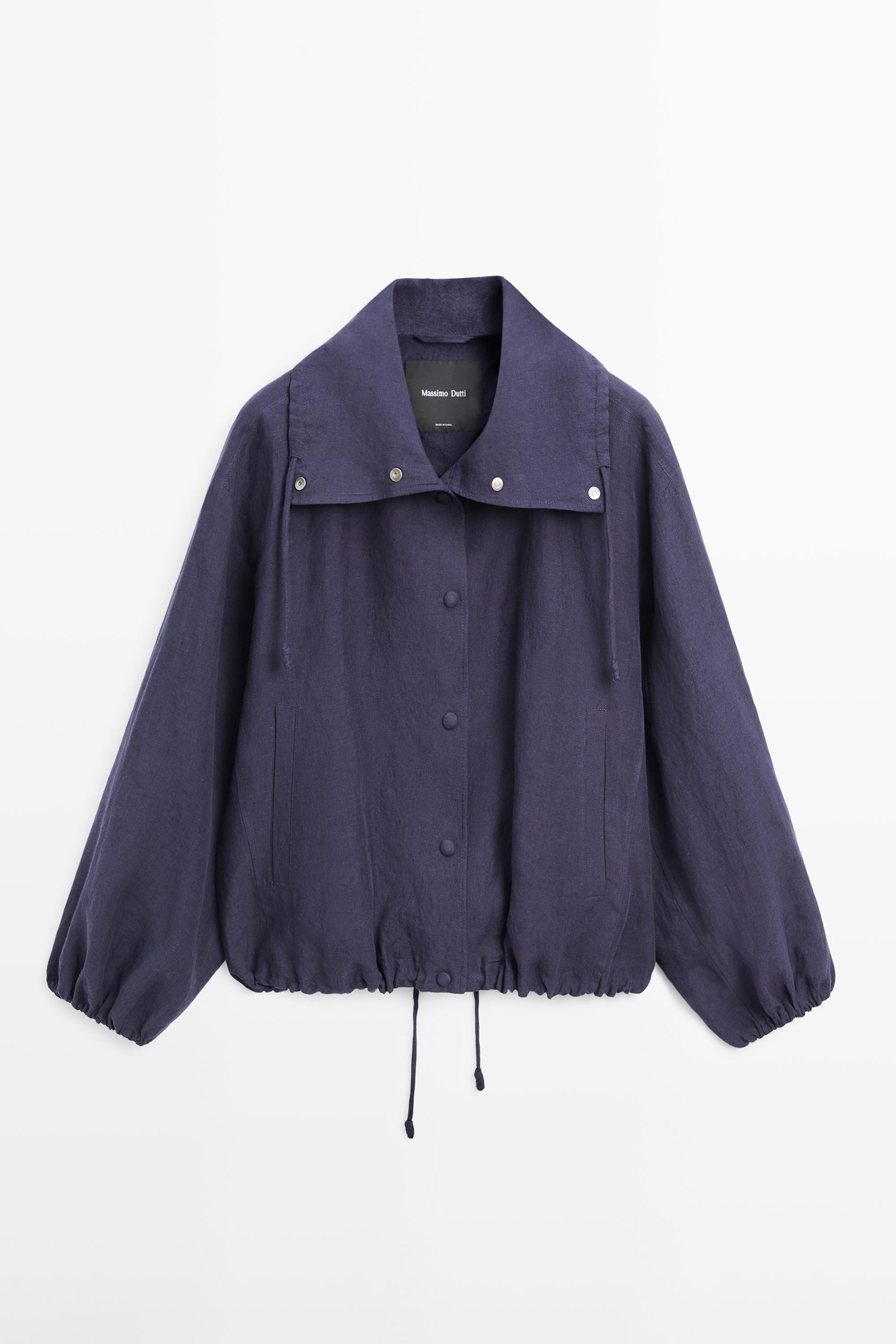 100% linen bomber jacket with collar detail | Massimo Dutti UK