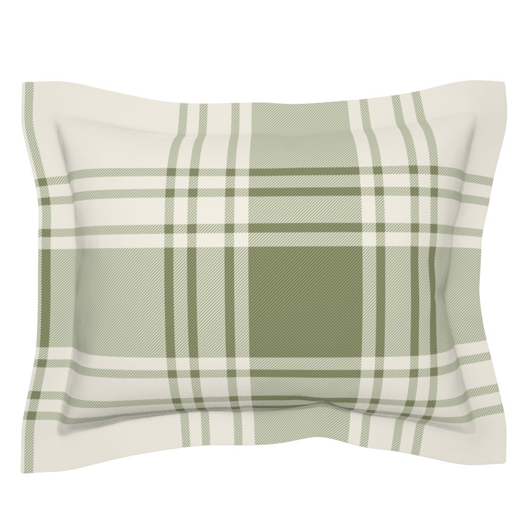 Pillow Sham in JUMBO simple plaid - creamy white & light sage green - heritage farmhouse | Spoonflower