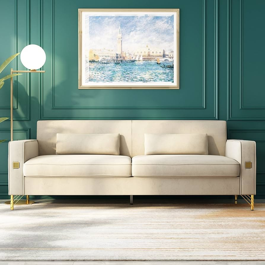 ANTTYBALE 85.63" Velvet Sofa,Modern Loveseat Couch with Pillows Set of 2 for Living Room,Bedroom,... | Amazon (US)