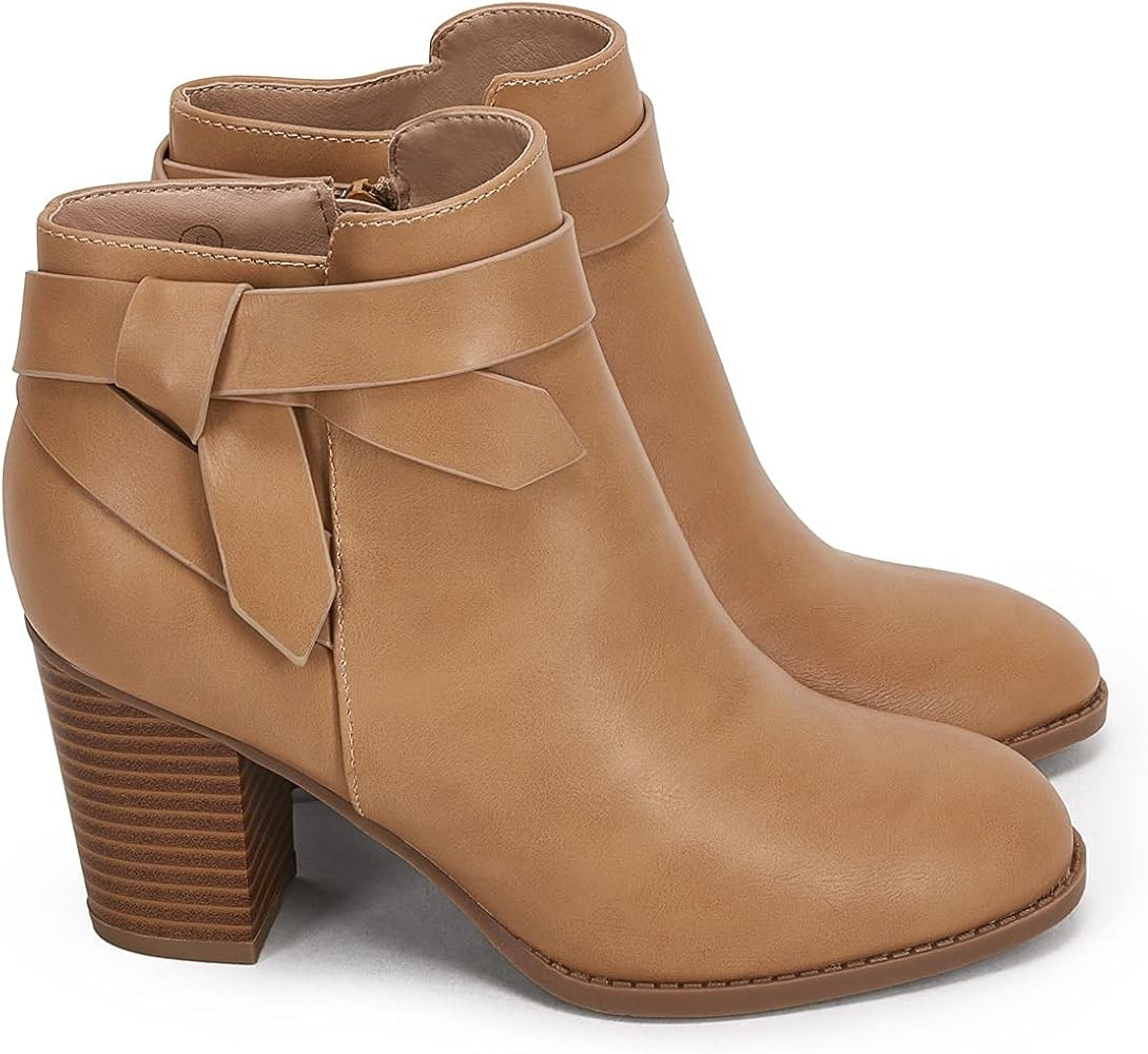 PiePieBuy Women's Tie Knot Chelsea Pump Ankle Boots Closed Toe Stacked Heel Booties Shoes | Amazon (US)