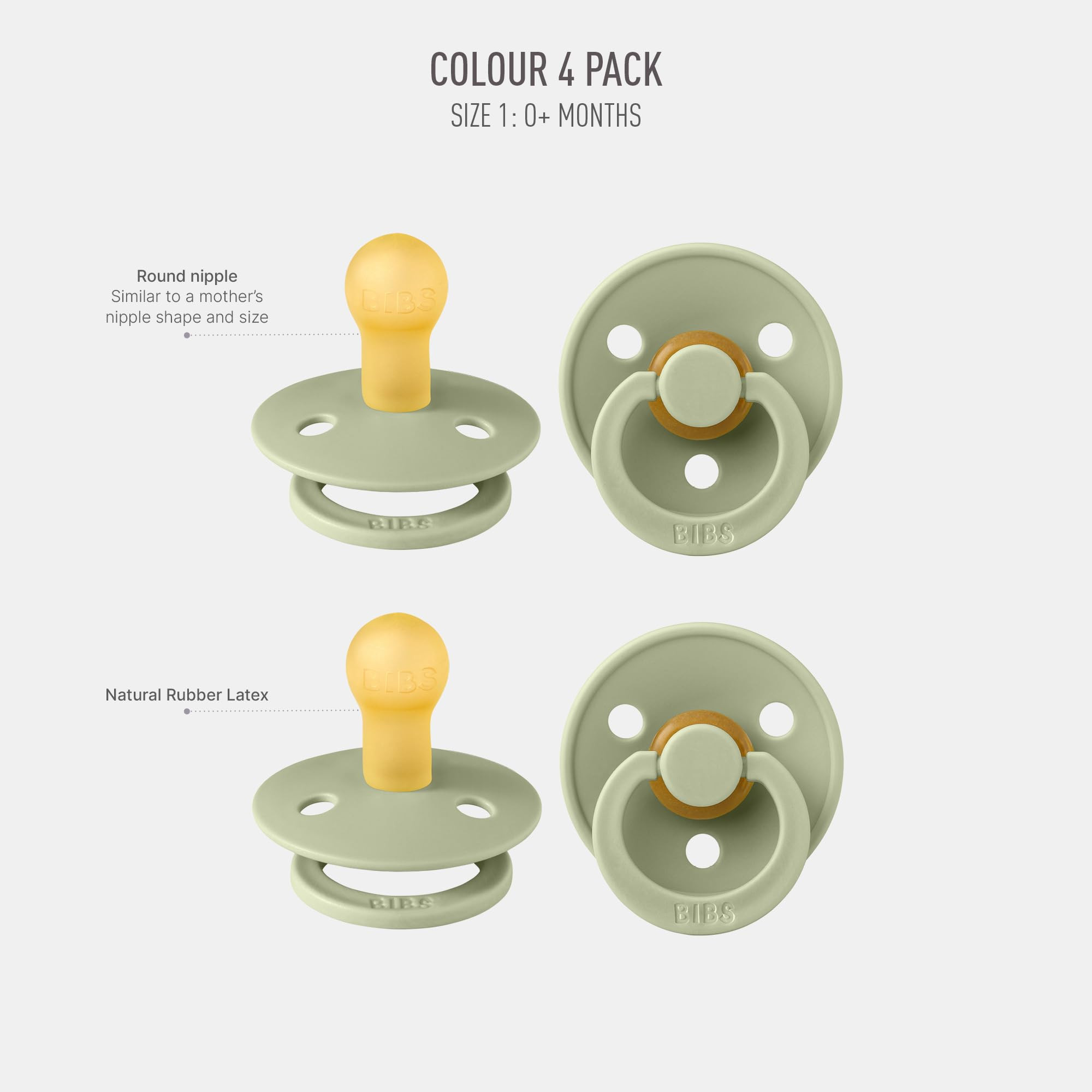 BIBS Colour Pacifier 4-Pack, BPA Free Dummy Pacifier, Round Nipple. Natural Rubber Latex, Made in... | Amazon (US)