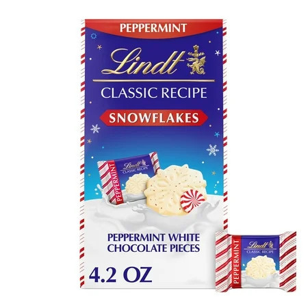 Lindt CLASSIC RECIPE White Chocolate Peppermint Candy Snowflakes, 4.2 oz. Pouch | Walmart (US)
