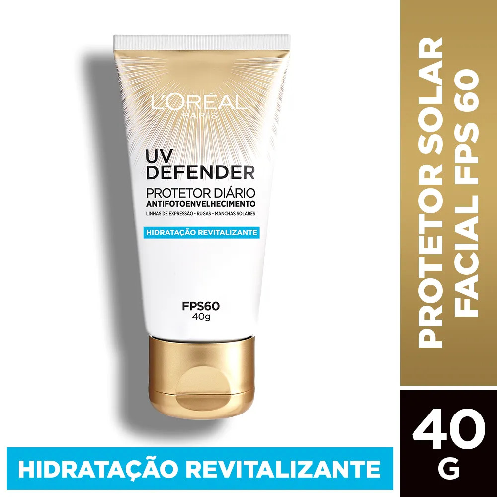 Protetor Solar Facial L'Oréal Paris Uv Defender Hidratação Fps 60 40g - Pague Menos | Medicame... | Pague Menos BR