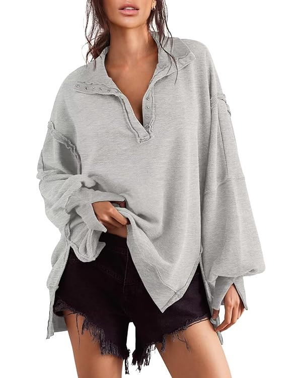 Sweatshirt for Women Fall Clothing for Women 2024 Trendy Henley Pullover Button Sweatshirts Tunic... | Amazon (US)