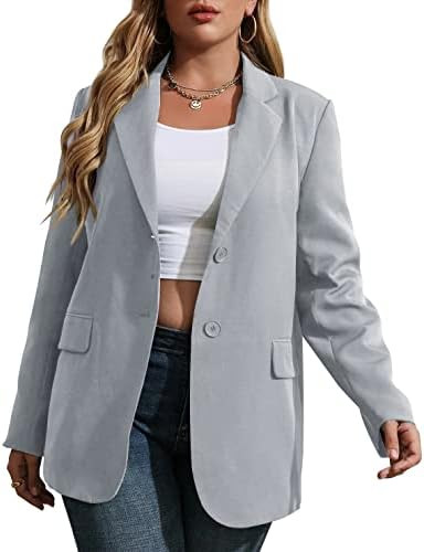 Womens Plus Size Casual Blazer Jackets Long Sleeve Open Front Buttons Work Office Lapel Blazers w... | Amazon (US)