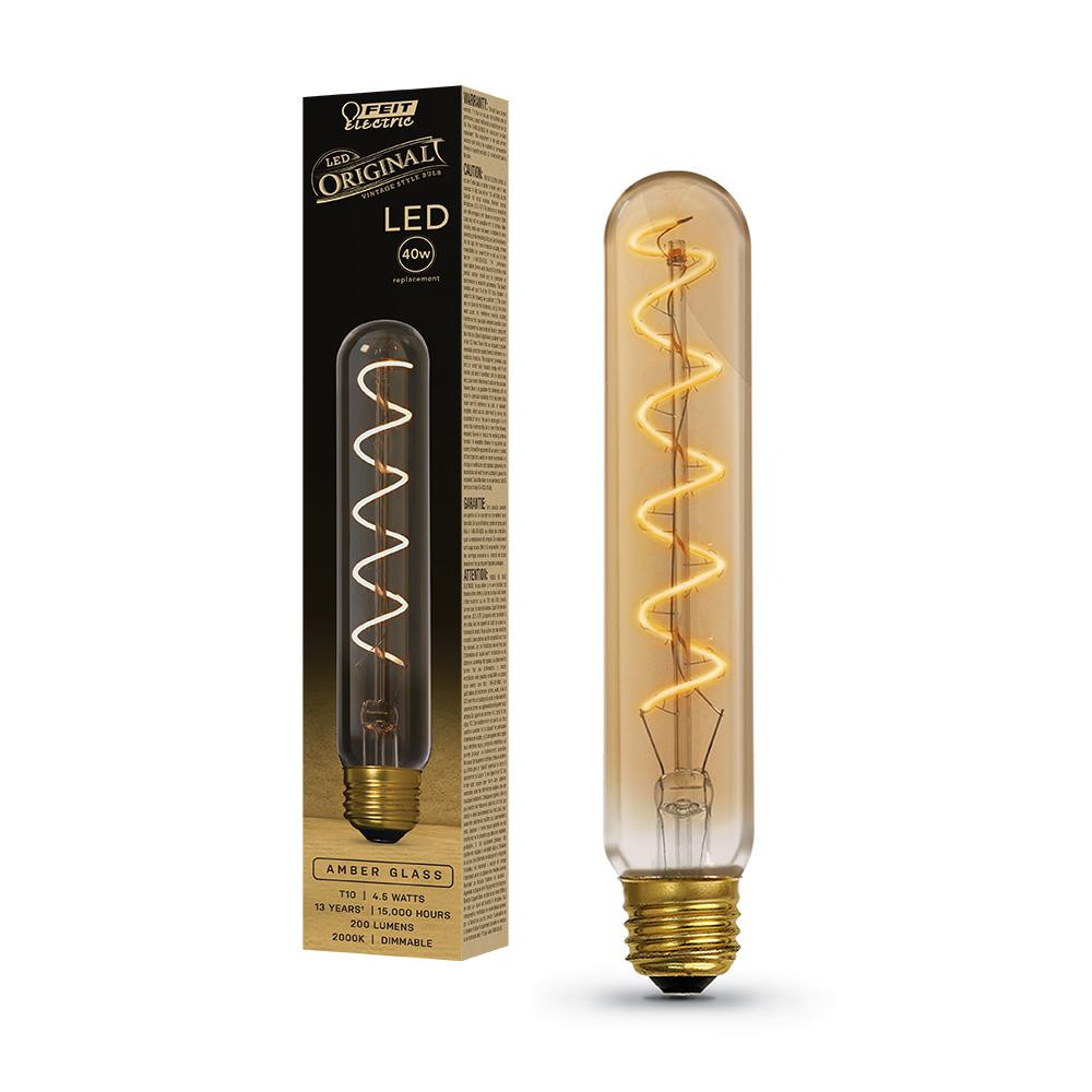 40-Watt Equivalent T10L Dimmable LED Amber Glass Vintage Edison Large Light Bulb With Spiral Fila... | The Home Depot