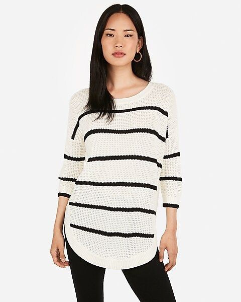 striped bateau neck circle hem sweater | Express