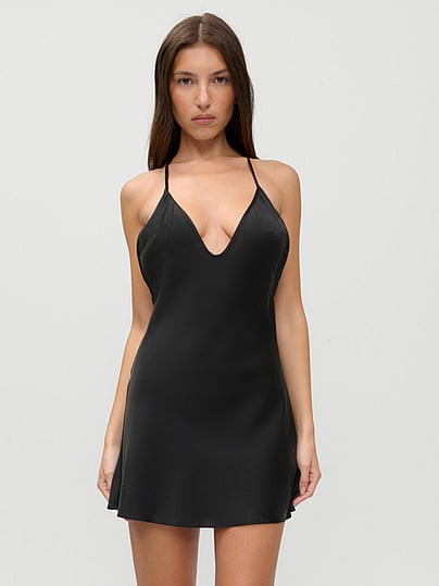 Frankies Bikinis Jennie X Colette Silk Mini Dress, Black, M - Women's Dresses - Victoria's Secret | Victoria's Secret (US / CA )