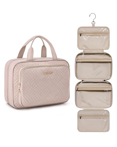 BAGSMART Travel Toiletry Bag Hanging Travel Makeup Organizer Cosmetic Bag Makeup Bag for Full Sized Toiletries, Basic-Pink | Amazon (US)