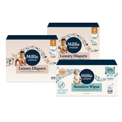 Millie Moon 2 Pack/120 Count Each/Size 4 Luxury Disposable Diapers + 648 Count Sensitive Baby Wipes | Target