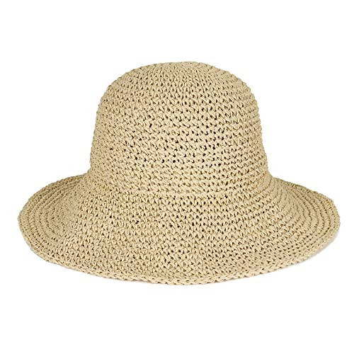 Womens Floppy Straw Sun Hat Foldable Packable Wide Brim Summer Beach Hat Crochet Bucket Hat | Amazon (US)