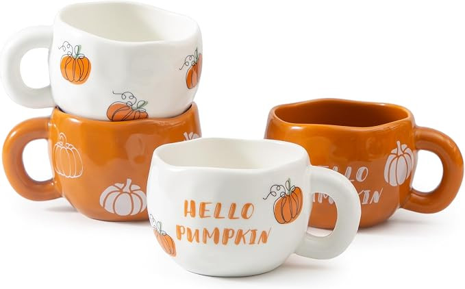 Ceramic Handmade Coffee Mugs, Orange&White, 9.4OZ, Set of 4 | Amazon (US)