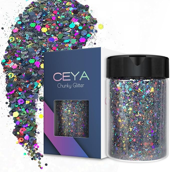 Ceya Holographic Chunky Glitter, 4.9oz/ 140g Silver Grey Craft Glitter Powder Mixed Chunky & Fine... | Amazon (US)