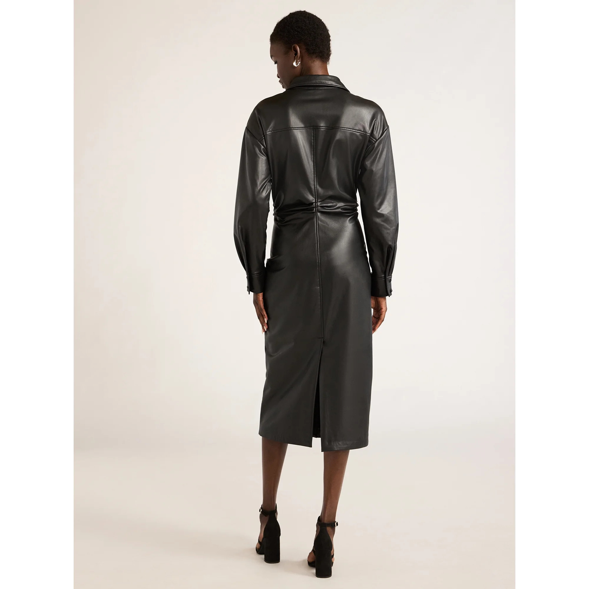Scoop Women’s Faux Leather Maxi Shirtdress with Side Ruching, Sizes XS-XXL | Walmart (US)