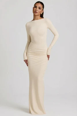 Modal Ruched Backless Maxi Dress in Ivory | Oh Polly