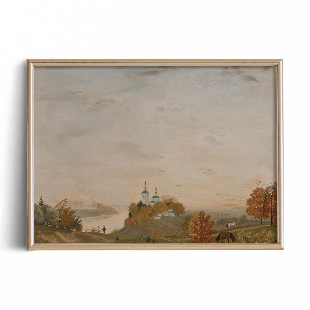 Rustic Farmhouse Wall Art Decor - Fall Autumn Forest Horse Meadow - 11x14" - Boho Art Deco Landsc... | Amazon (US)