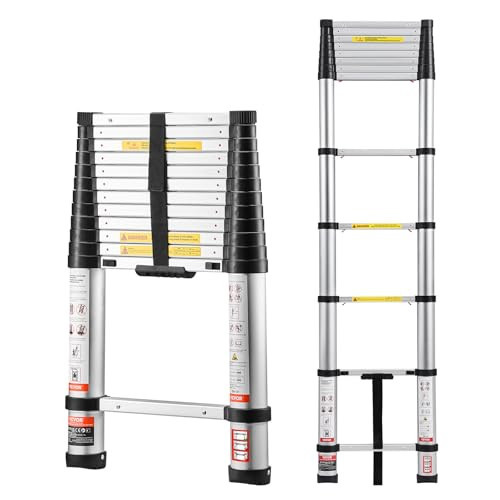 VEVOR 12.5ft Telescoping Ladder, Aluminum Lightweight Multi-Purpose Collapsible Extension, One-Touch Retraction Ladder, Heavy Duty 330LBS Max Capacity with Non-Slip Feet, for Home, Outdoor Work, Loft | Amazon (US)