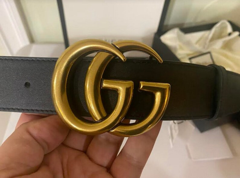 New Black Leather Belt With Gold Brass Buckle - Etsy | Etsy (US)