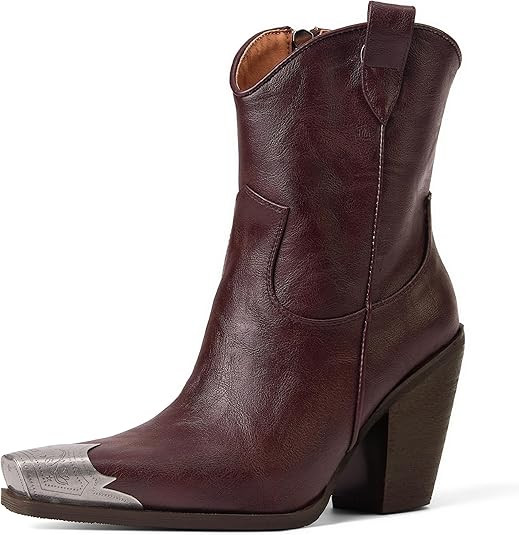 Cowboy Ankle Boots for Women Engraved Steel Toe Cowgirl Boots Stacked Block Heels Short Cowboy Bo... | Amazon (US)
