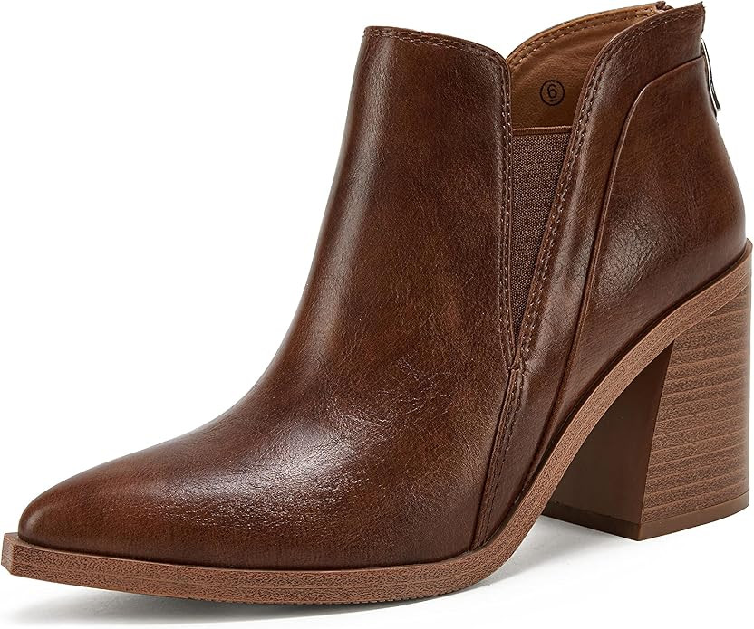 PiePieBuy Ankle Boots for Women Pointed Toe Ankle Booties Stacked Heel V Cut Back Zipper Chelsea ... | Amazon (US)