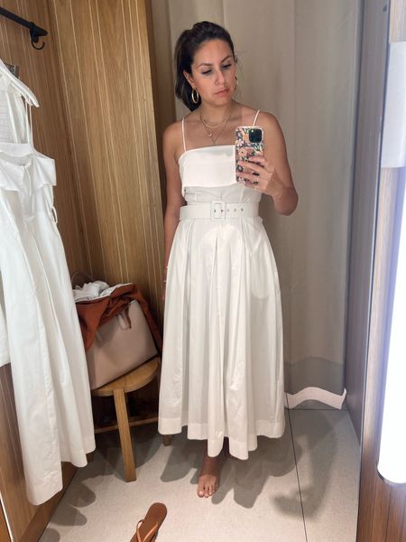 A classic white dress isn’t boring, it’s essential! I wore this one to my son’s baptism but can easily see it for a wedding shower, rehearsal dinner, or just Sunday brunch! Under $100! Linking the nude peep toe slide heels I wore here too and they’re under $60!