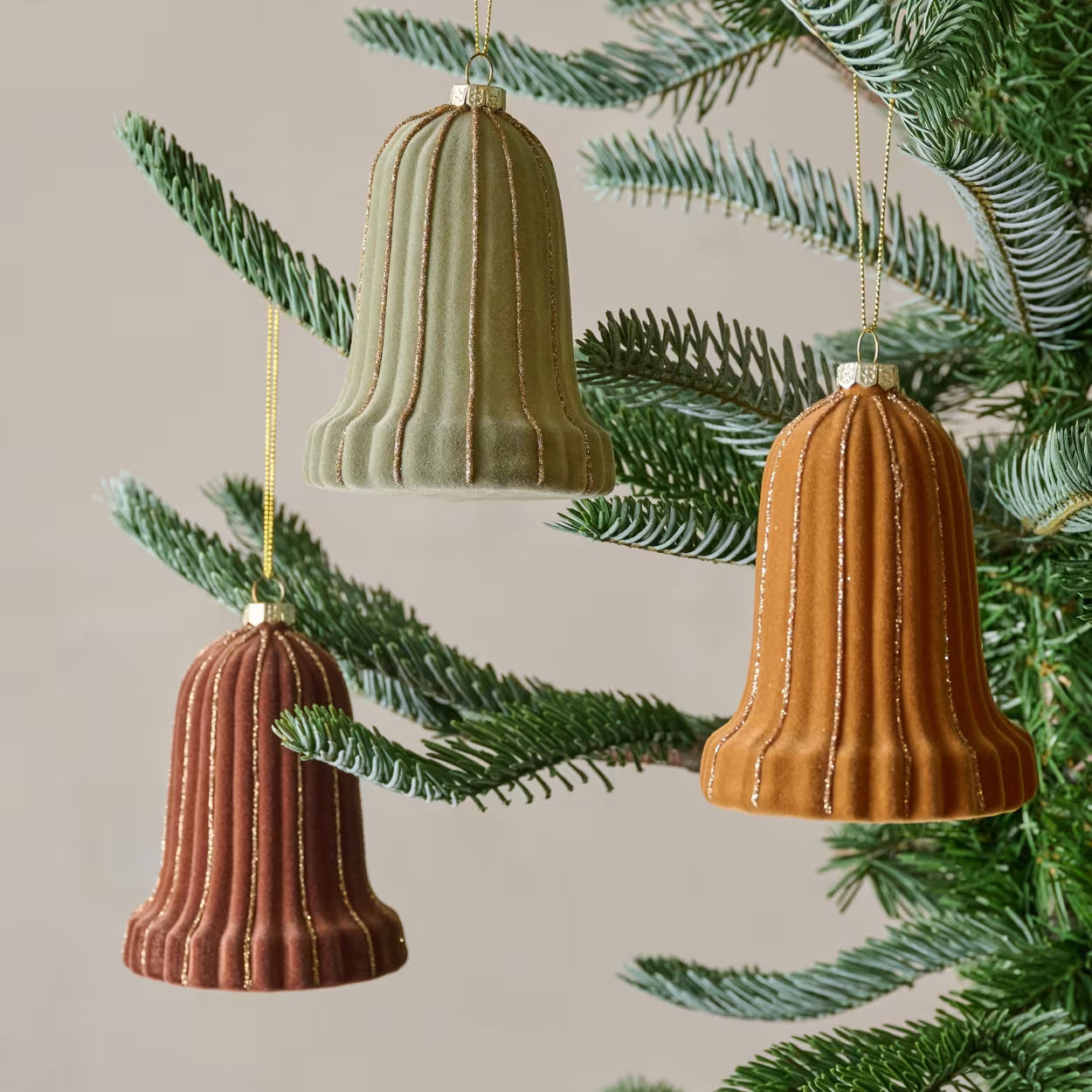 Glitter Flocked Bell Ornament Set of 3 | Magnolia