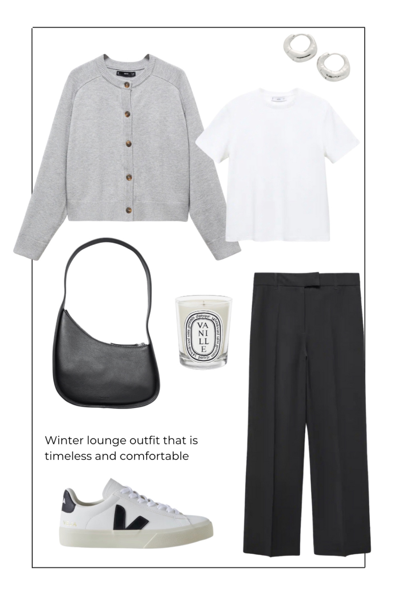 Casual daytime fall outfit for women. Tailored trousers styled with a white t-shirt and grey cardigan. Mango fall fashion outfit.  #greycardigan #trousers #therow #casualoutfit #winterknitwear 

#LTKSeasonal #LTKeurope #LTKworkwear