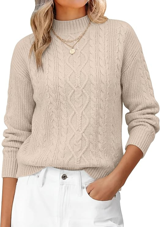 ANRABESS Womens Cable Knit Long Sleeve Cropped Sweaters | Mock Neck Fitted Pullover Tops, Cozy Wa... | Amazon (US)