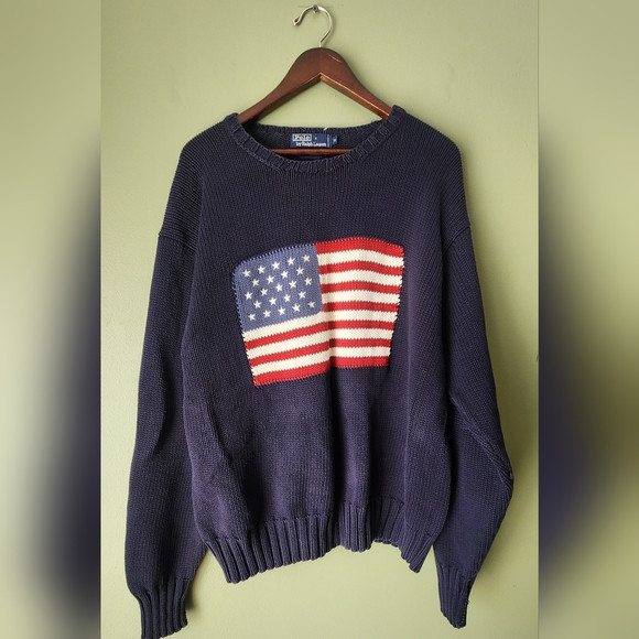 Polo RALPH LAUREN AMERICAN navy blue FLAG SWEATER SIZE XL Americana | Poshmark