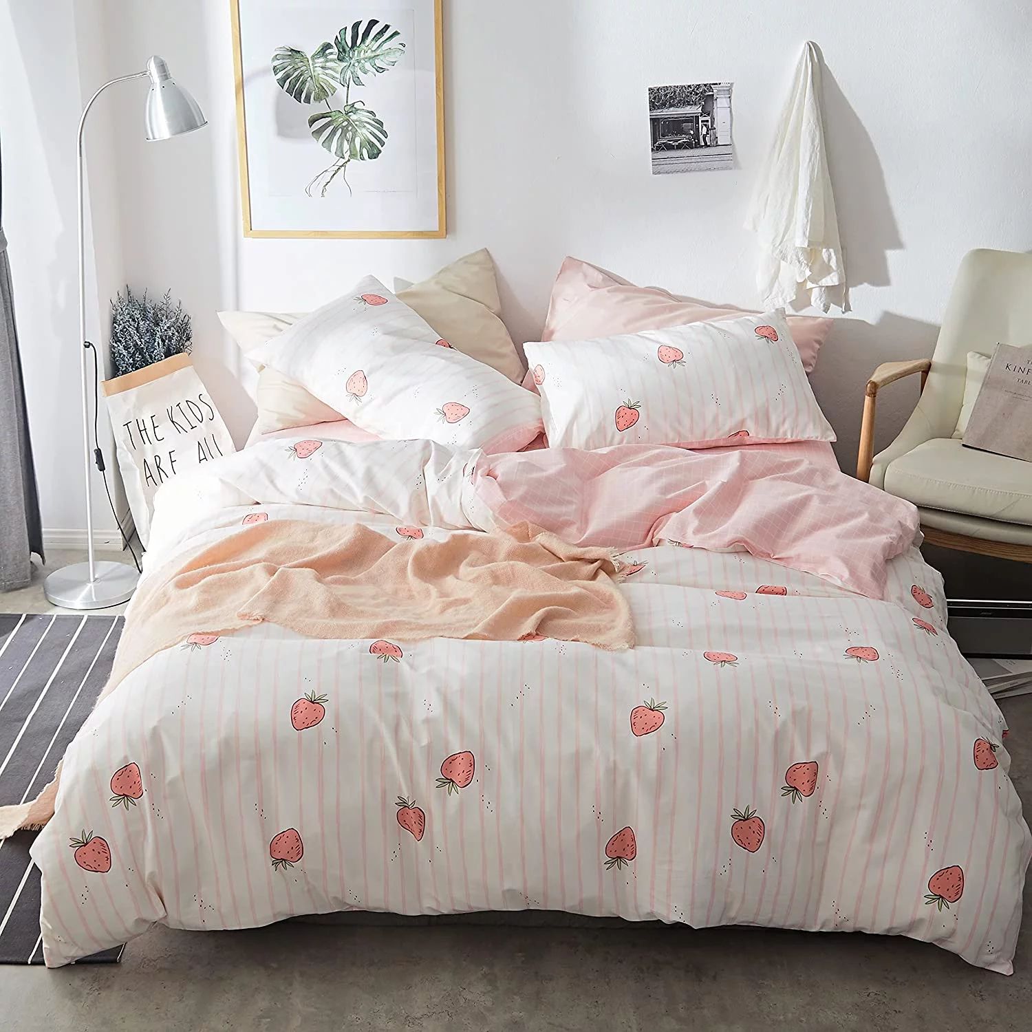 AOJIM 100% Cotton Women Girl Duvet Cover Cute Quilt Cover Kawaii Strawberry Bedding Set 3 PCS- On... | Walmart (US)