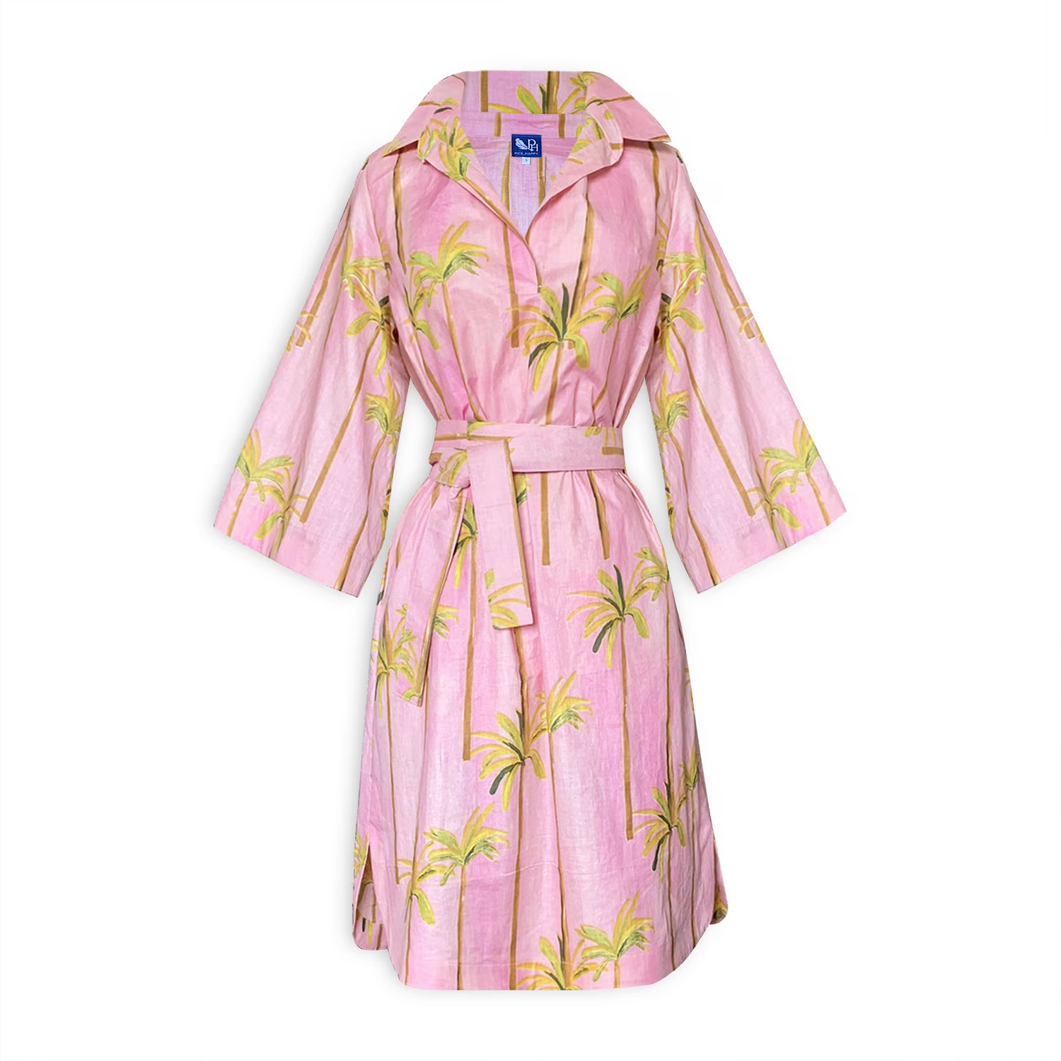 Kimono Dress Palm Tree Pink Cotton | Wolf & Badger