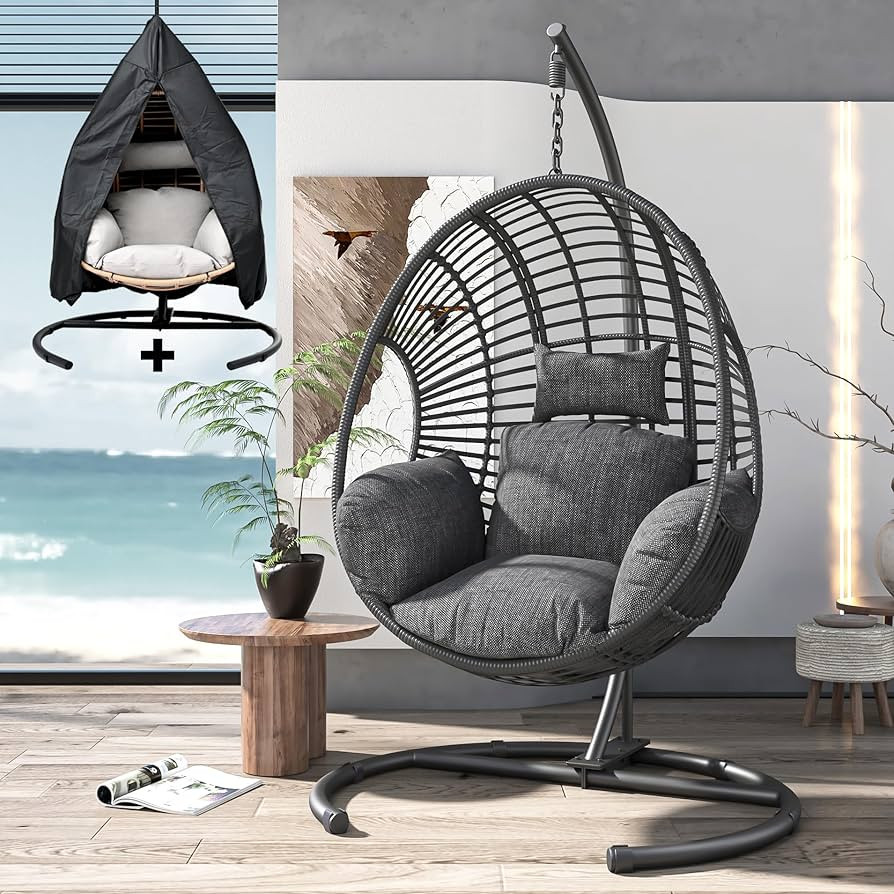 Outdoor Egg Chair with Stand up to 400lbs, Oversized Hanging Egg Chair Swing Indoor, Extra Large ... | Amazon (US)