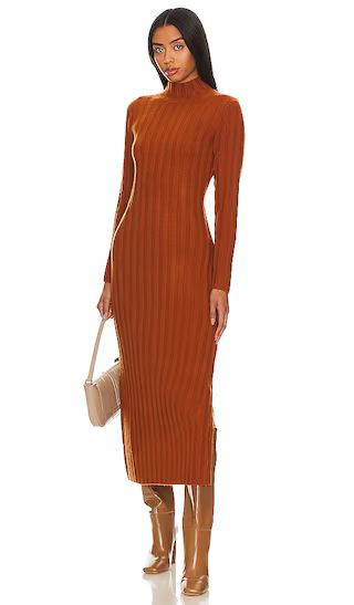 Pia Long Sleeve Midi Dress in Caramel | Revolve Clothing (Global)