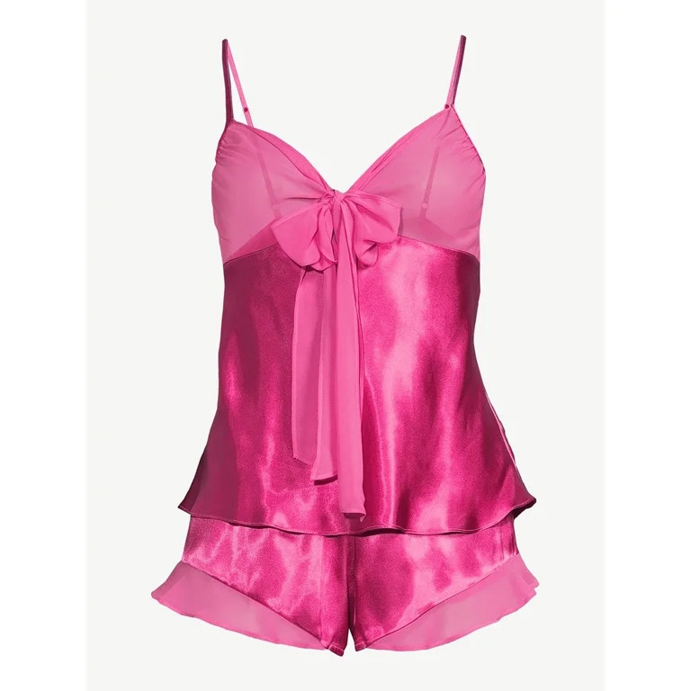 Joyspun Women’s Bow Trim Satin Cami Sleep Set, Sizes S to 3X | Walmart (US)